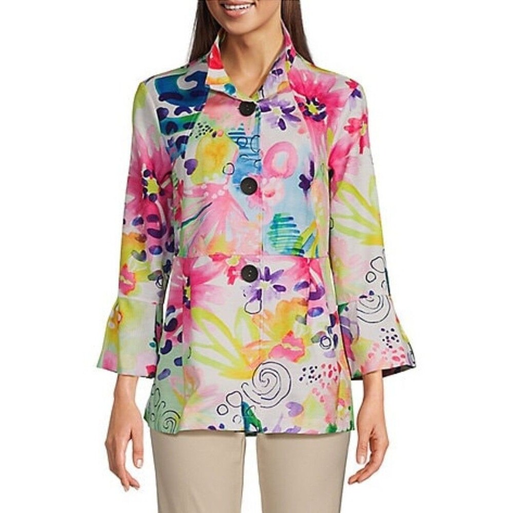 ALI MILES Artsy Abstract Button Jacket - 0X